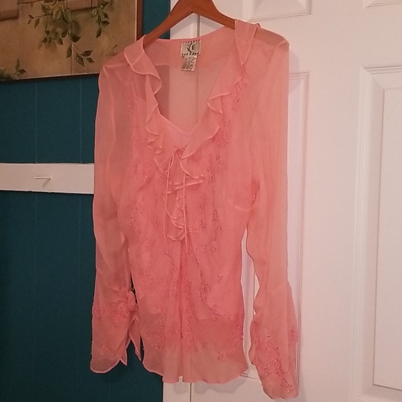 Ice Tops - I LOVE LACE!  EMBROIDERED BEADED ICE Blouse 100% Silk with Camisole | L | EUC